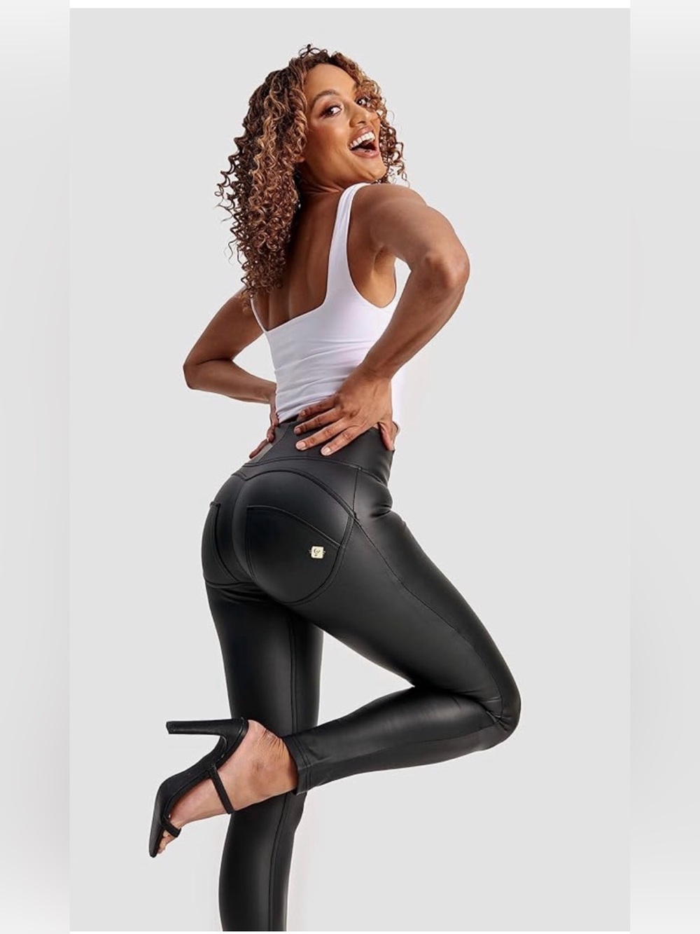 Freddy WR.UP ‎ lg/us8 black wet look faux leather shimmer butt lifting pant